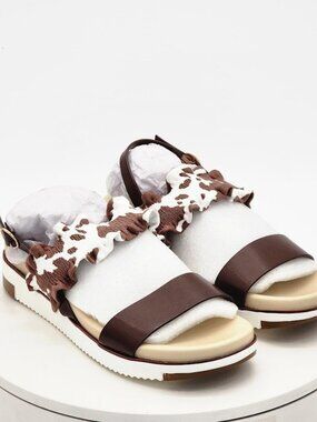 Journee Collection Riya Brown Cow Print Platform Sandals Women's Size 8